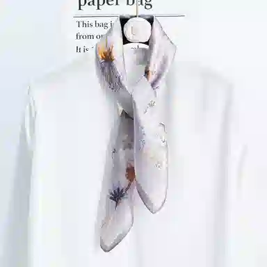 一米画纱 丝绸质感花卉图案国风印花真丝方巾踏青郊游装饰领巾拍照搭配 桑蚕丝 丝巾 女款