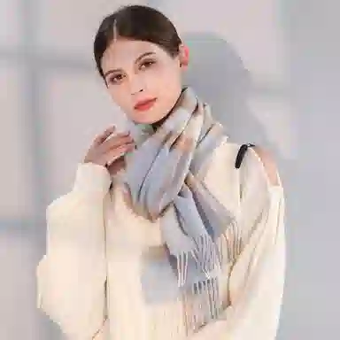 一米画纱 柔软亲肤长款加厚保暖时尚休闲气质格纹流苏潮流舒适 绵羊毛 绒线围巾 男女同款情侣款