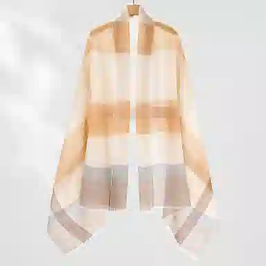 一米画纱 轻盈柔软舒适优雅时尚水溶色织格空调披肩户外保暖 绵羊毛 绒线围巾 女款