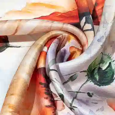 一米画纱 丝绸质感花卉图案国风印花真丝方巾踏青郊游装饰领巾拍照搭配 桑蚕丝 丝巾 女款