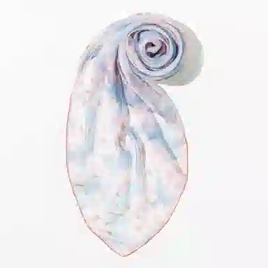 一米画纱 清新飘逸气质外搭披肩大方巾优雅亲肤外出真丝雪纺喷绘防晒 桑蚕丝 丝巾 女款