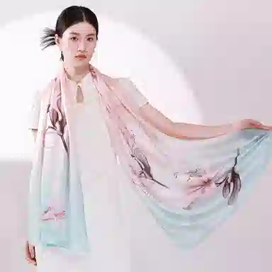 一米画纱 新潮国风优雅大方花卉图案柔软丝绸高档舒适真丝长巾东方丝语系列 桑蚕丝 丝巾 女款