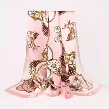 一米画纱 青春洋气丝滑优雅链条抽象图案长款披肩素绉缎出游装饰百搭长巾 桑蚕丝 丝巾 女款