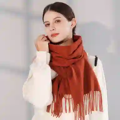 一米画纱 大气流苏加厚温暖时尚简约纯色暖糯亲肤围脖外搭保暖 山羊绒 绒线围巾 男女同款情侣款