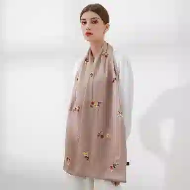 一米画纱 中式苏绣古典国风高级时尚刺绣真丝长巾优雅丝绸新娘披肩 桑蚕丝 丝巾 女款