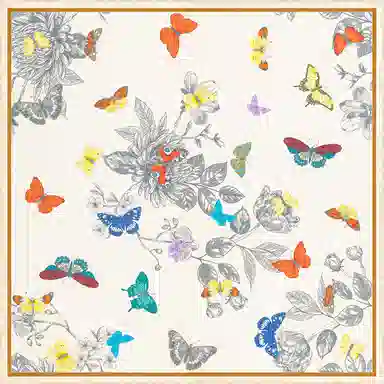 一米画纱 精致典雅月牙边双乔缎喷绘真丝职业领巾百搭气质 桑蚕丝 丝巾 女款