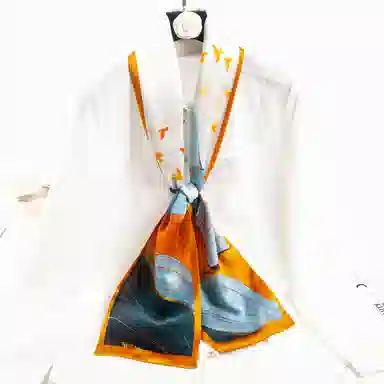 一米画纱 时尚百搭真丝双层喷绘飘带优雅气质长条领巾轻盈装饰 桑蚕丝 丝巾 女款