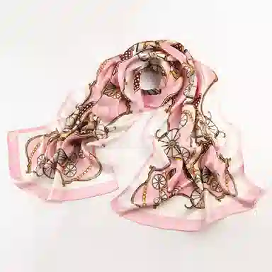 一米画纱 青春洋气丝滑优雅链条抽象图案长款披肩素绉缎出游装饰百搭长巾 桑蚕丝 丝巾 女款