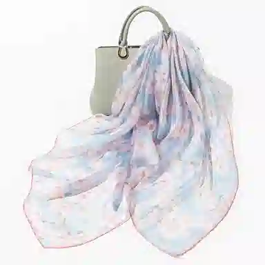 一米画纱 清新飘逸气质外搭披肩大方巾优雅亲肤外出真丝雪纺喷绘防晒 桑蚕丝 丝巾 女款