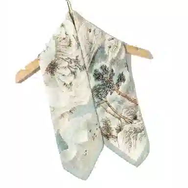 一米画纱 精致典雅月牙边双乔缎喷绘真丝职业领巾百搭气质 桑蚕丝 丝巾 女款