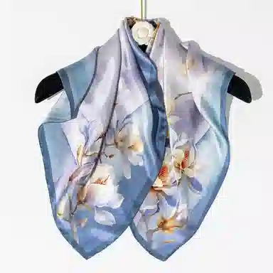 一米画纱 丝绸质感花卉图案国风印花真丝方巾踏青郊游装饰领巾拍照搭配 桑蚕丝 丝巾 女款