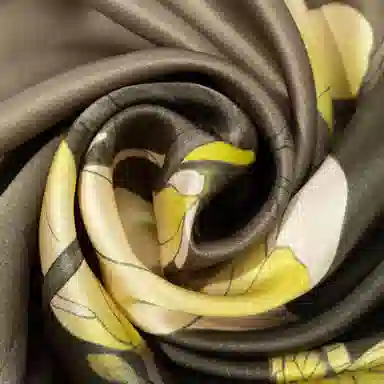 一米画纱 紫薇系列高级感立体花朵钉珠素绉缎旗袍外出中式印花 桑蚕丝 丝巾 女款