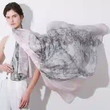 一米画纱 国风古典花卉真丝高级感提花浪漫色彩长巾外出轻盈飘逸披肩 桑蚕丝 丝巾 女款