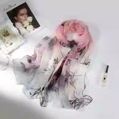 一米画纱 田园花卉轻盈飘逸中式浪漫雪纺真丝沙巾丝滑细腻披肩 桑蚕丝 丝巾 女款