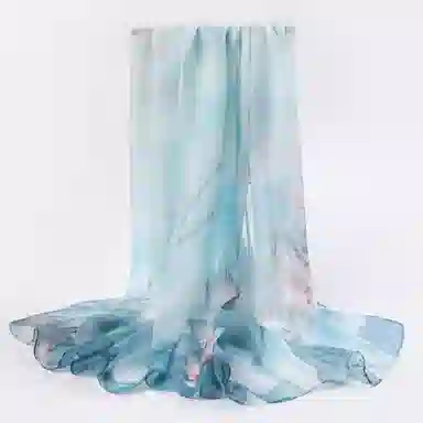 一米画纱 清新飘逸国风真丝雪纺喷绘沙巾气质仙仙花卉印花旅游拍照 桑蚕丝 丝巾 女款