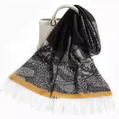 一米画纱 优雅保暖高级气质提花粗纺工艺加厚保暖高端轻奢优雅流苏 山羊绒 绒线围巾 女款