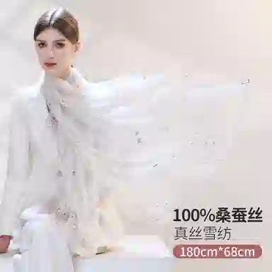 一米画纱 清新飘逸国风真丝雪纺喷绘沙巾气质仙仙花卉印花旅游拍照 桑蚕丝 丝巾 女款