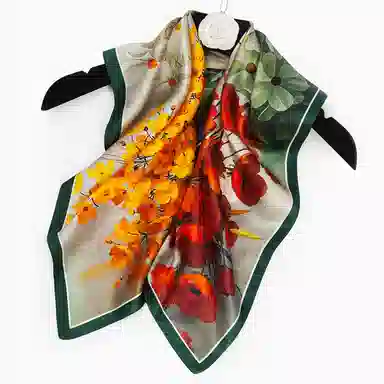 一米画纱 古典花卉雅韵国风真丝方巾旅游装饰素绸缎领巾搭配西装时尚出游 桑蚕丝 丝巾 女款