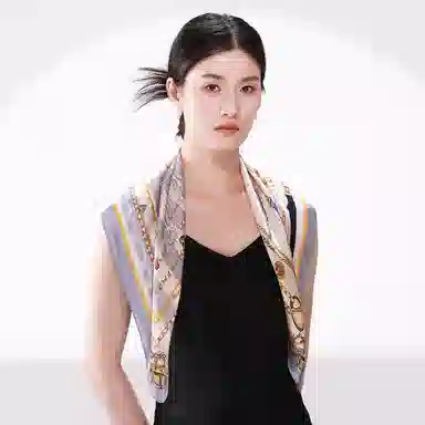 一米画纱 古典花卉雅韵国风真丝方巾旅游装饰素绸缎领巾搭配西装时尚出游 桑蚕丝 丝巾 女款