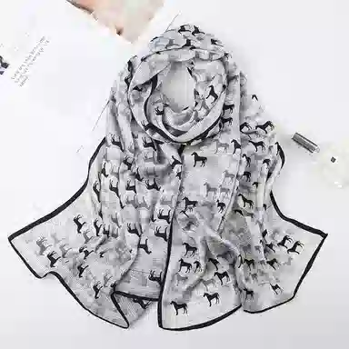 一米画纱 青春洋气丝滑优雅链条抽象图案长款披肩素绉缎出游装饰百搭长巾 桑蚕丝 丝巾 女款