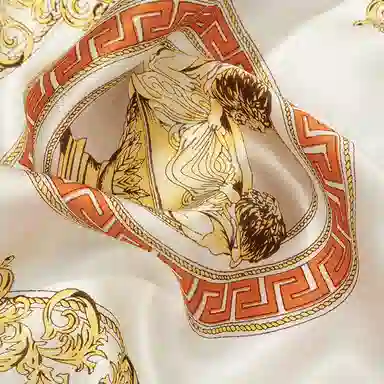 一米画纱 青春洋气丝滑优雅链条抽象图案长款披肩素绉缎出游装饰百搭长巾 桑蚕丝 丝巾 女款