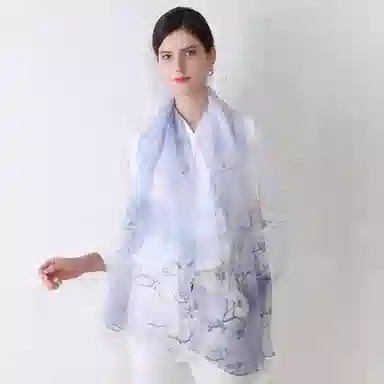 一米画纱 田园花卉轻盈飘逸中式浪漫雪纺真丝沙巾丝滑细腻披肩 桑蚕丝 丝巾 女款