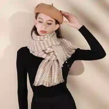 一米画纱 温暖柔软优雅舒适日式暖糯厚实色织格细腻亲肤保暖披肩青春洋气时尚 绵羊毛 绒线围巾 女款