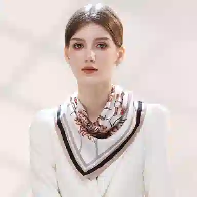 一米画纱 古典花卉雅韵国风真丝方巾旅游装饰素绸缎领巾搭配西装时尚出游 桑蚕丝 丝巾 女款