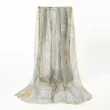 一米画纱 清新飘逸国风真丝雪纺喷绘沙巾气质仙仙花卉印花旅游拍照 桑蚕丝 丝巾 女款