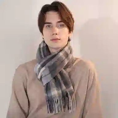 一米画纱 柔软亲肤长款加厚保暖时尚休闲气质格纹流苏潮流舒适 绵羊毛 绒线围巾 男女同款情侣款