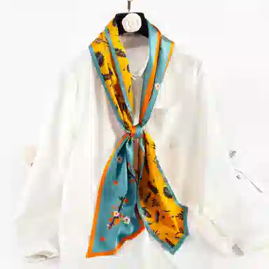 一米画纱 时尚百搭真丝双层喷绘飘带优雅气质长条领巾轻盈装饰 桑蚕丝 丝巾 女款