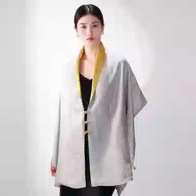 一米画纱 中式国风高级复古盘扣双面提花双层真丝长巾奢华两用 桑蚕丝 丝巾 女款