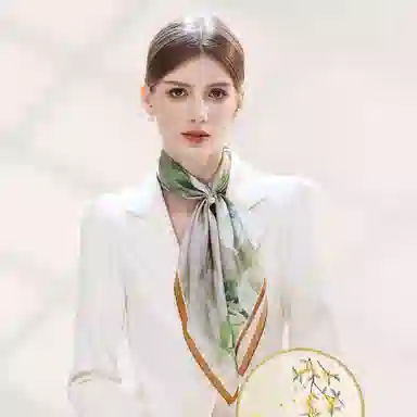 一米画纱 古典花卉雅韵国风真丝方巾旅游装饰素绸缎领巾搭配西装时尚出游 桑蚕丝 丝巾 女款