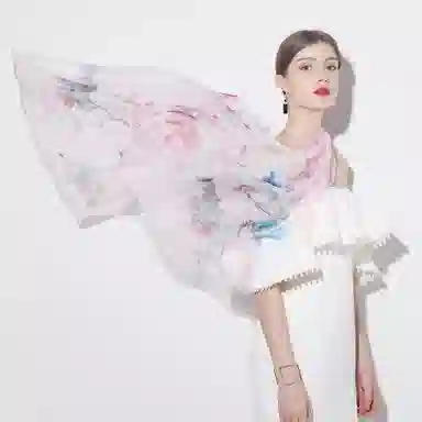 一米画纱 田园花卉轻盈飘逸中式浪漫雪纺真丝沙巾丝滑细腻披肩 桑蚕丝 丝巾 女款