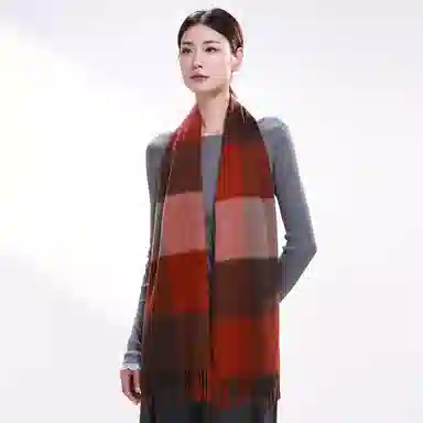 一米画纱 柔软触感经典格纹加厚保暖舒适格子条纹撞色流苏 山羊绒 绒线围巾 男女同款情侣款