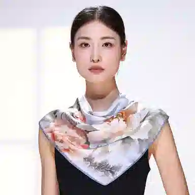 一米画纱 丝绸质感花卉图案国风印花真丝方巾踏青郊游装饰领巾拍照搭配 桑蚕丝 丝巾 女款