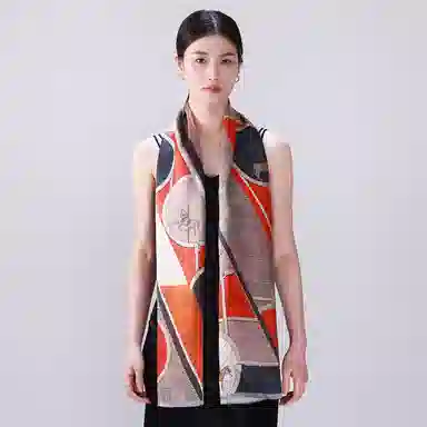 一米画纱 青春洋气丝滑优雅链条抽象图案长款披肩素绉缎出游装饰百搭长巾 桑蚕丝 丝巾 女款