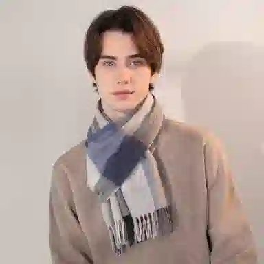 一米画纱 柔软触感经典格纹加厚保暖舒适格子条纹撞色流苏 山羊绒 绒线围巾 男女同款情侣款