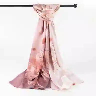 一米画纱 清雅海棠高档柔滑双面印花拼接时尚花卉图案气质真丝 桑蚕丝 丝巾 女款