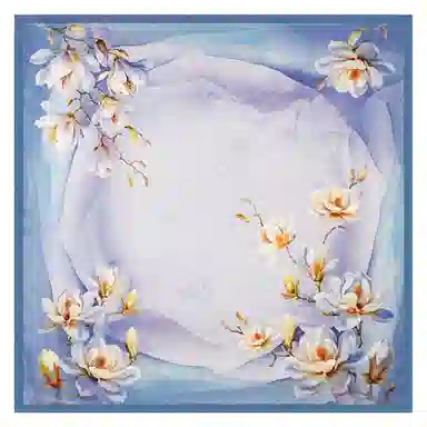 一米画纱 丝绸质感花卉图案国风印花真丝方巾踏青郊游装饰领巾拍照搭配 桑蚕丝 丝巾 女款