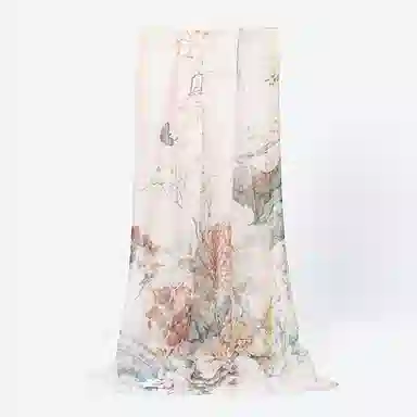 一米画纱 清新飘逸国风真丝雪纺喷绘沙巾气质仙仙花卉印花旅游拍照 桑蚕丝 丝巾 女款