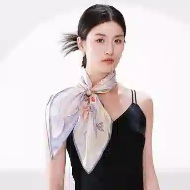 一米画纱 丝绸质感花卉图案国风印花真丝方巾踏青郊游装饰领巾拍照搭配 桑蚕丝 丝巾 女款