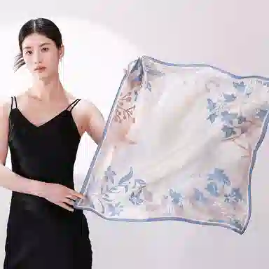 一米画纱 丝绸质感花卉图案国风印花真丝方巾踏青郊游装饰领巾拍照搭配 桑蚕丝 丝巾 女款