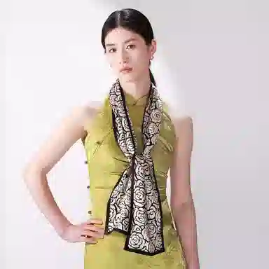 一米画纱 时尚百搭真丝双层喷绘飘带优雅气质长条领巾轻盈装饰 桑蚕丝 丝巾 女款