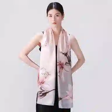 一米画纱 新潮国风优雅大方花卉图案柔软丝绸高档舒适真丝长巾东方丝语系列 桑蚕丝 丝巾 女款