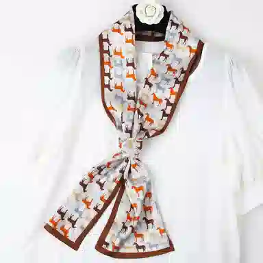 一米画纱 时尚百搭真丝双层喷绘飘带优雅气质长条领巾轻盈装饰 桑蚕丝 丝巾 女款