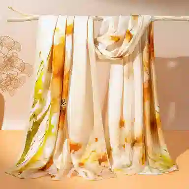 一米画纱 古典国风精致优雅迷梦迷情双层真丝高档气质长款披肩 桑蚕丝 丝巾 女款