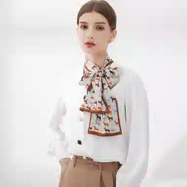 一米画纱 时尚百搭真丝双层喷绘飘带优雅气质长条领巾轻盈装饰 桑蚕丝 丝巾 女款