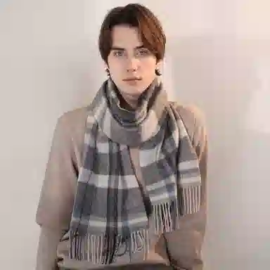 一米画纱 柔软亲肤长款加厚保暖时尚休闲气质格纹流苏潮流舒适 绵羊毛 绒线围巾 男女同款情侣款