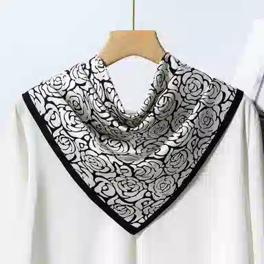 一米画纱 双面双色斜纹绸精致工艺喷绘真丝方巾优雅气质西装领巾 桑蚕丝 丝巾 女款